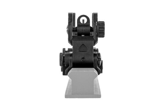 The Gun Tec USA EZ folding back up sights feature a dual aperture rear